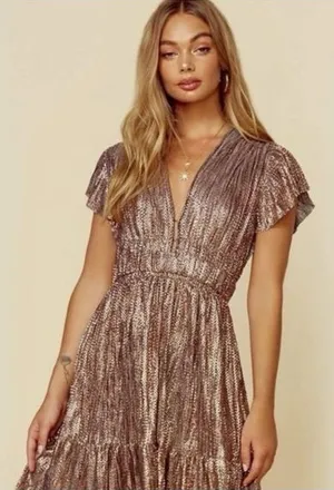 Sabina Musayev Copper Bronze Metallic V-Neck Dress Party Dress Sz XS 🧡🍄 thumbnail 1