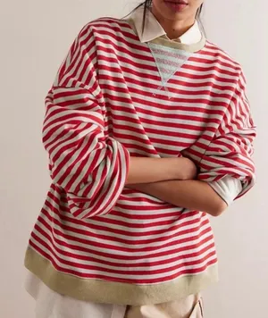 Free people Classic stripe Oversize crewneck in Cherry combo pattern thumbnail 1
