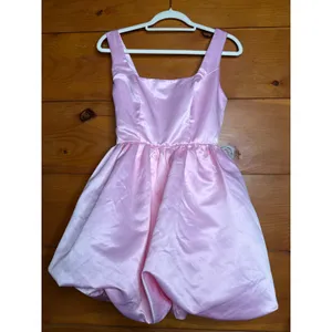 NWT Lulus Regal Cutie Light Pink Satin Square Neck Bubble-Hem Mini Dress Size M thumbnail 2