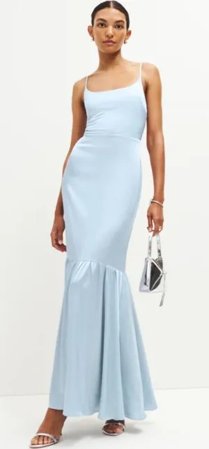Reformation Nasha Satin Dress in Mineral Blue Maxi Formal Gown NWT Size 4 thumbnail 1