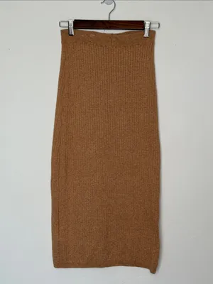 Free People Skyline Rib Knit Sweater Midi Skirt Brown Front Slit Small thumbnail 3