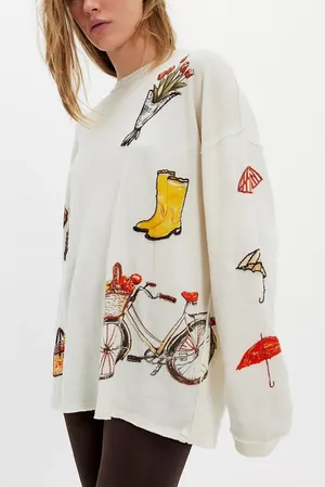 Free People We The Free Market Day Long Sleeve Top in White thumbnail 1