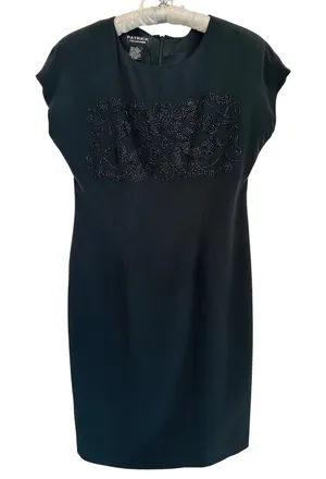 Patrick Collection Black 100% Silk Beaded Sheath Dress Vintage‎ 8 Formal LBD 90s thumbnail 1