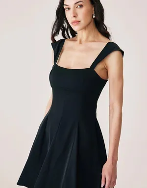 RIHOAS Black Square Neck Pleated Mini Dress 49 Size M thumbnail 4