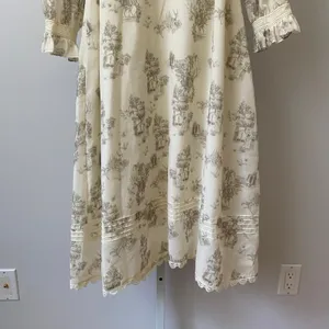 Simple Retro Prairie Dainty Toile Lace Trim Long Sleeve Midi Dress XL Cream thumbnail 3
