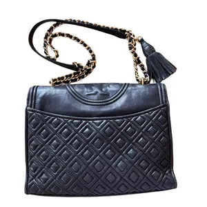 Black Tory Burch Fleming Convertible Bag Quilted Leather Crossbody or Shoulder thumbnail 2