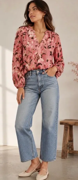 Anthropologie Lori Burnout Velvet Floral Top Pink V-Neck Size Medium thumbnail 1