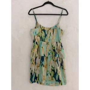 BB‎ Dakota Floral Peplum Mini Dress Teal Green Gold Metallic Sleeveless XS thumbnail 4