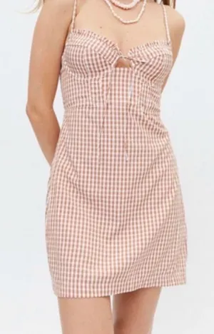 Urban Outfitters‎ | Orange White Plaid Gingham Tie Front Mini Dress, Size M thumbnail 1