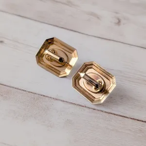 Vintage Clip On Earrings Rectangle Gold Tone & Pearlescent - Clip Repair Needed thumbnail 4