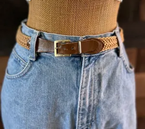 Vintage Brown Leather Buckle Braided Woven Rope Western Boho Belt thumbnail 4