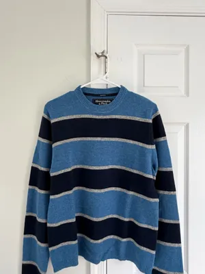 Abercrombie & Fitch Men's Sweater Lambswool Blend Blue Striped L Muscle Y2K VTG thumbnail 2