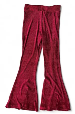 Free People So Charming Cranberry Crimson Velvet High Waisted Flare Leg Pants Medium thumbnail 1
