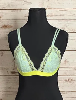 PINK Victoria's Secret mint green/neon yellow lace triangle bralette Size Medium thumbnail 1