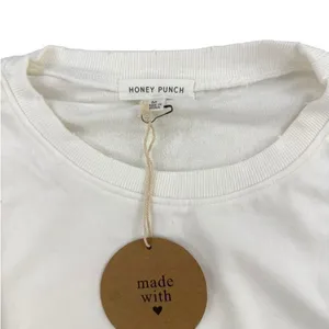 Honey Punch - Distressed Crop Sweatshirt with Zip Sides in Off White thumbnail 3