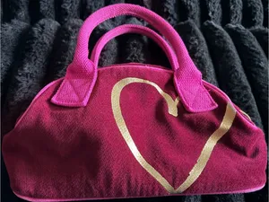 PINK Victoria's Secret Hot Pink Tote with Gold Heart thumbnail 2