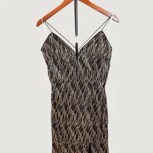 Dancing Queen USA Black Gold Glitter Wave Slit Formal Prom Gown Dress XL thumbnail 15