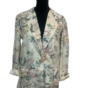 San Moire Vintage Woman Size S 80's Floral Pastel Oversized Retro Grandma Blazer thumbnail 2