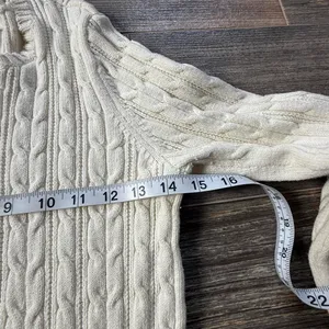 Y2K cable knit cotton sweater St. John's Bay cream cable knit sweater in size M No noticeable flaws, super soft and a fall staple!! Ptp 14.5 Waist 13” Inseam 18.5” Length 25” Material is stretchy #cableknit #cozy #Cotton #Sweaters#Fall thumbnail 4
