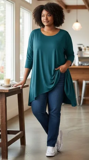 Alfani Womens 3X Teal Green High Low Tunic Top 3/4 Sleeve Scoop Neck Stretch‎ thumbnail 1