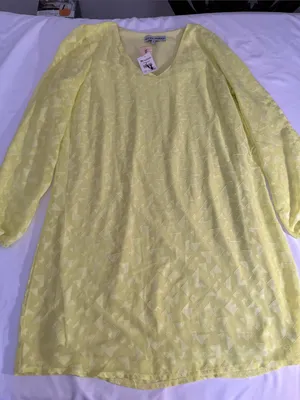 Ina Pale Yellow Geometric Sheer Tunic Size L thumbnail 1