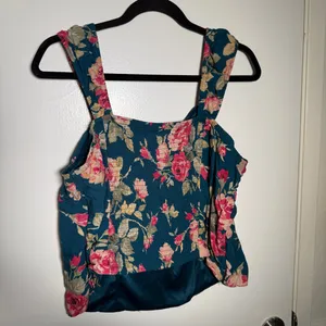 Torrid Floral Print Women's Top - Teal and Pink Size 0 thumbnail 5