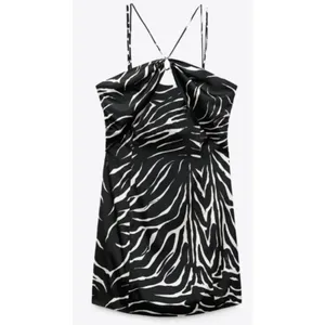 Nwt Zara Animal Print Short Dress‎ Black/Ecru thumbnail 2