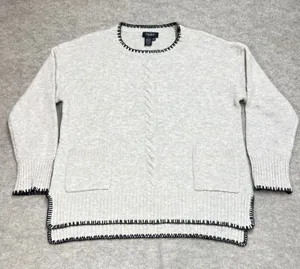 Papillon Womens XL Oatmeal Blanket Stitch‎ Cable Knit Pocket Sweater Minimalist thumbnail 1