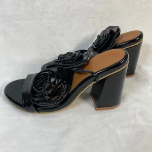 Lovella Flower Black Heel Sandals Block Heel Slip On Mules‎ Size 7/37 thumbnail 7