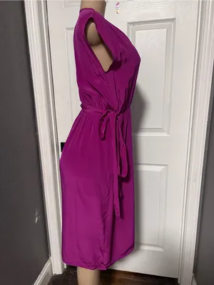 Diane Von Furstenberg Fuchsia Wrap 100% silk Midi Dress size 6 DVF FLAWED thumbnail 4