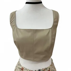 Source Unknown Lavender Brown tan faux leather corset top thumbnail 2