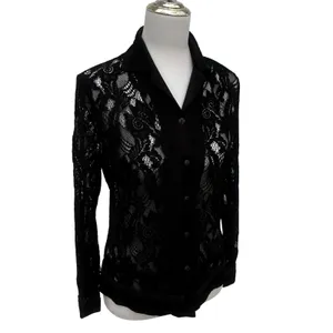 Whimsigoth Lace Button Down Shirt Sm Black Sheer Floral Sleeve Vampy Dark Witchy thumbnail 2