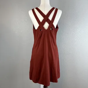 Title Nine Cirque De La Vie‎ Dress Built in Bra Size L Solid Fired Brick Red thumbnail 5