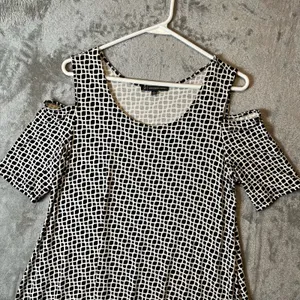 Adrianna Papell‎ Sz Small Cold Shoulder Black White Geometric thumbnail 2