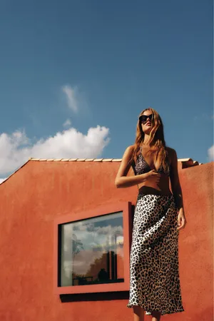 Zara skirt midi satin leopard cheetah animal print flows fitted casual summer thumbnail 8