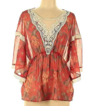 Free People vintage floral blouse red L thumbnail 1