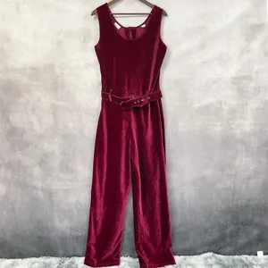 Vintage Newport News‎ Jumpsuit Women Large Red Velvet Ribbed Stretch Minimalist thumbnail 11