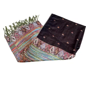 Vintage Cashmere Silk Scarf shawl‎ bohemian indie paisley wrap festival brown thumbnail 2