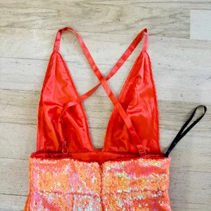 Song of Style cross back orange sequin midi dress NWT thumbnail 10