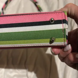 Source Unknown STRIPED MULTICOLORED SHOULDER BAG PINK GREEN BLUE CANVAS LIKE BAG THIN HANDLES thumbnail 3