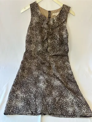 LOFT Brown and Cream Printed Sleeveless Ruffle Midi Dress thumbnail 1
