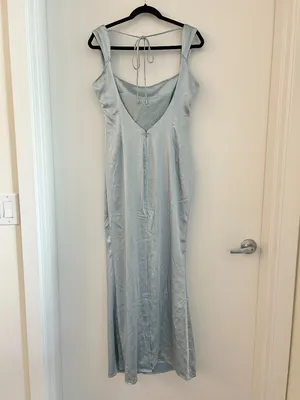 Meshki Backless Satin Maxi Dress in Ice Blue Bridesmaid Wedding Party Size L NWT thumbnail 7