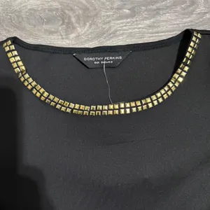 New Dorothy Perkins Black Peplum Top Gold‎ Studded Neckline Hem Women Size XS thumbnail 2
