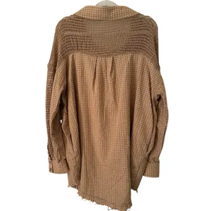 Oli & Hali Brown Check Oversized Frayed Mix Media Tunic Shirt Medium thumbnail 2