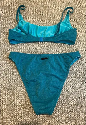 Triangl High waisted bright blue sparkly triangle bathing suit thumbnail 3