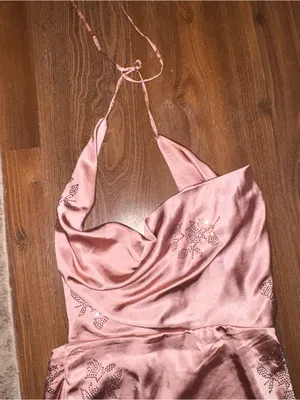 Oh Polly Dusty Rose Satin Halter Maxi Dress thumbnail 4