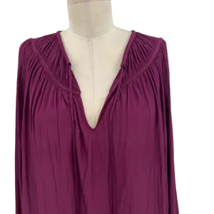 Ramy Brook Blouse Top Long Sleeve‎ Tassels Satin Burgundy Purple Size Large thumbnail 2