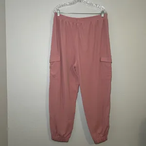 Halara High Waisted Cargo Joggers Pink Waffle Knit Elastic Waist Pants XL NEW thumbnail 5