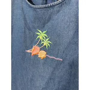 Blue‎ J Vintage Denim Shift Dress Large Tropical Palm Tree Shell Embroidery L thumbnail 4