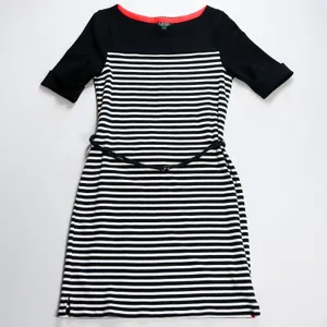 Lauren Ralph Lauren Sheath‎ Dress Women Size L Black White Striped Belted Cotton thumbnail 3